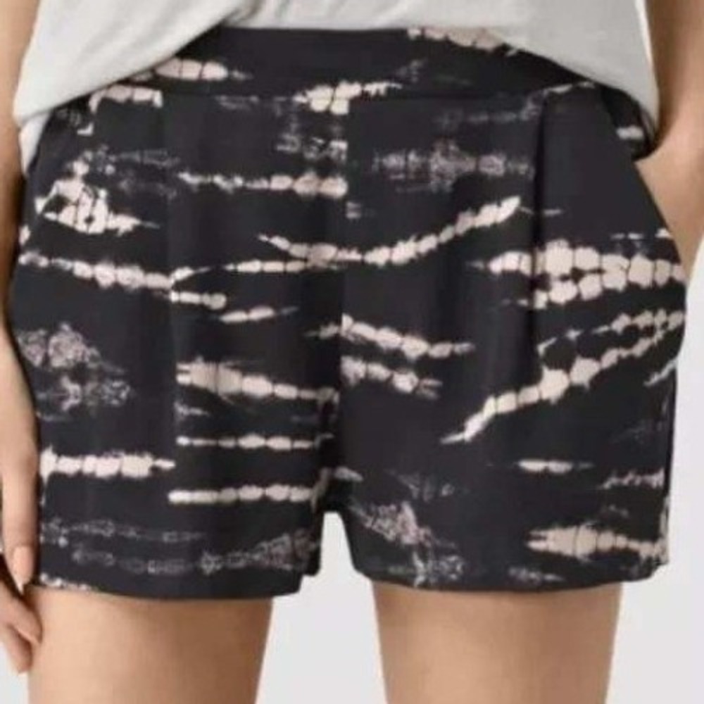 AllSaints Odelia Tye Shorts Black Pink Tie Dye Viscose WT048J US 10‎ NEW